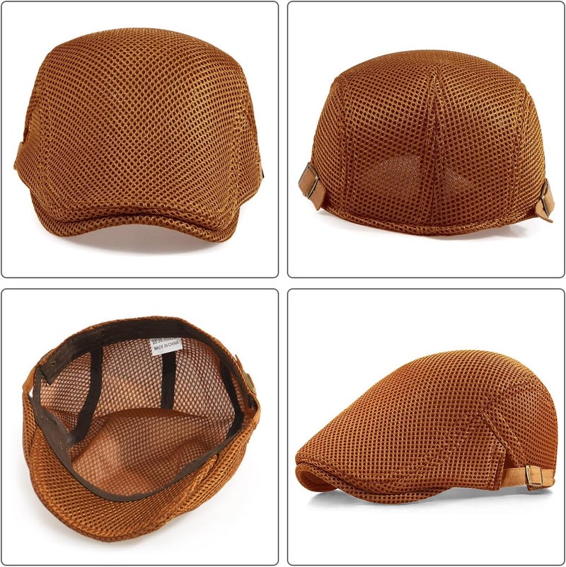 Xinveen Men's Mesh Cap Breathable Summer Newsboy Hat Adjustable Beret Ivy Cap Irish Cabbie Driving Hunting Hats - Image 5